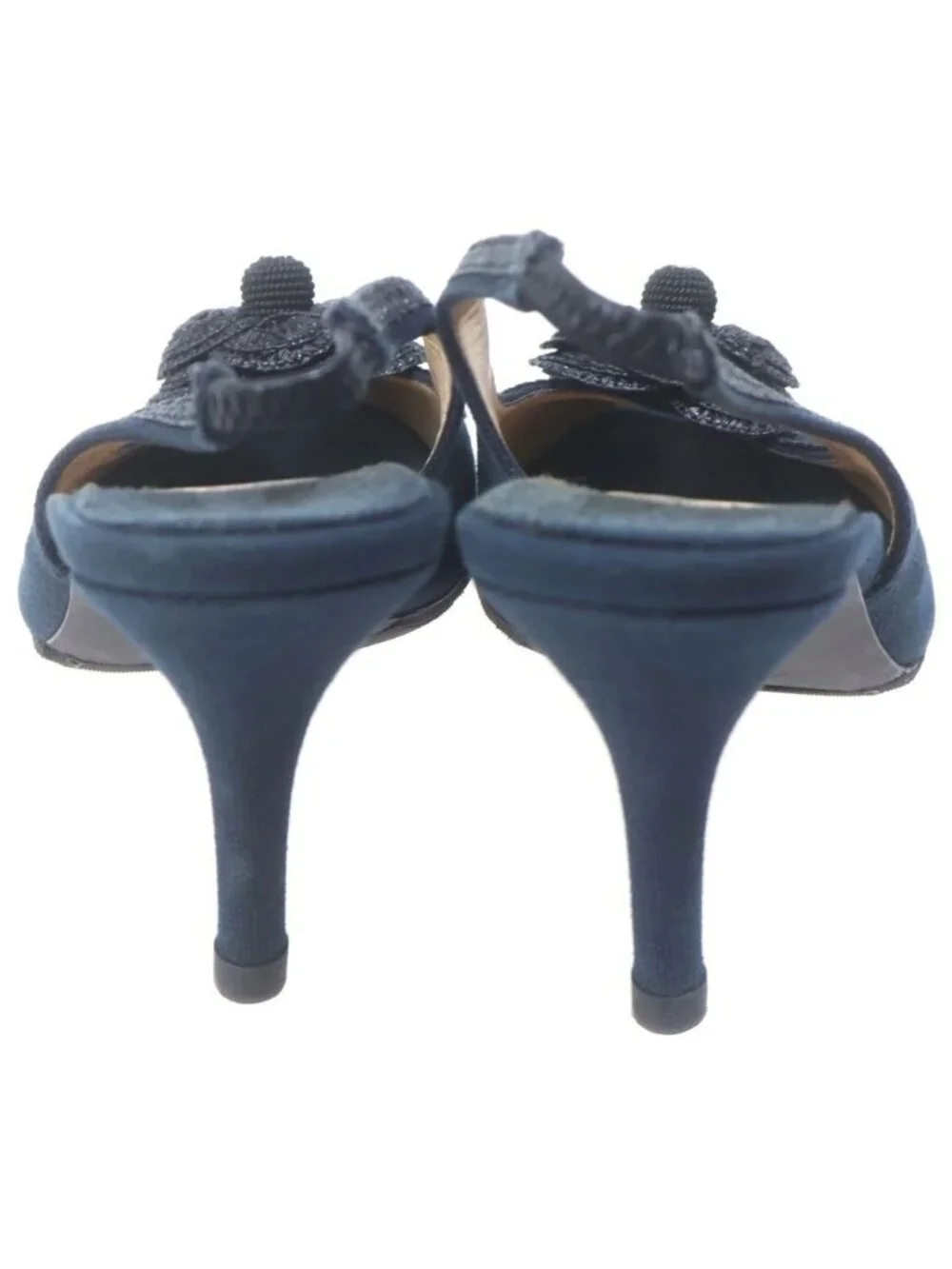 Chanel Camellia Canvas Heels Pumps Navy